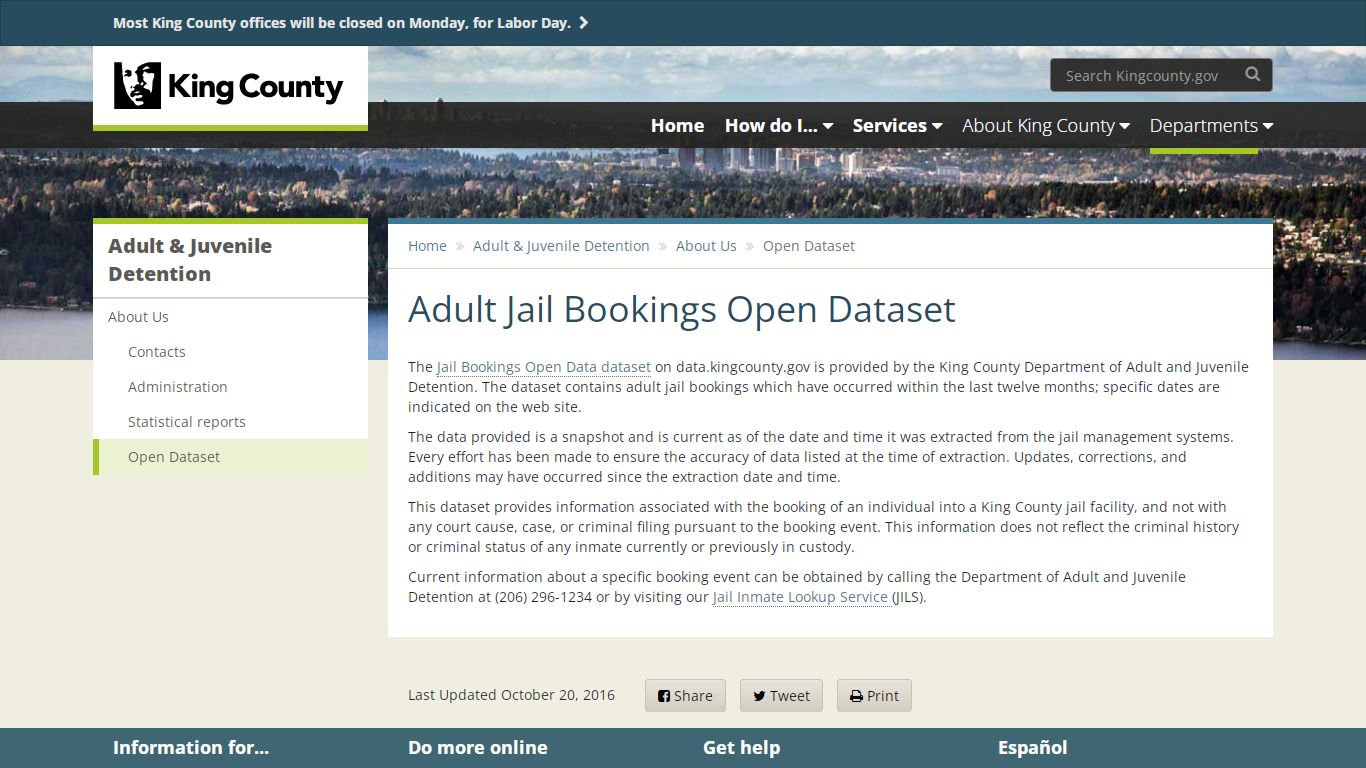 Adult Jail Bookings Open Dataset - King County